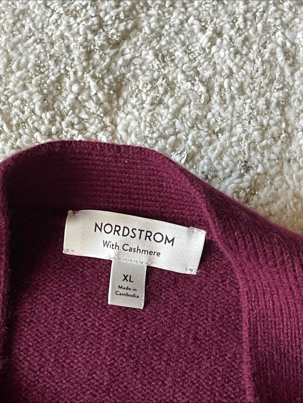 Nordstrom Wool & Cashmere Boyfriend V Neck Cardigan in Burgundy